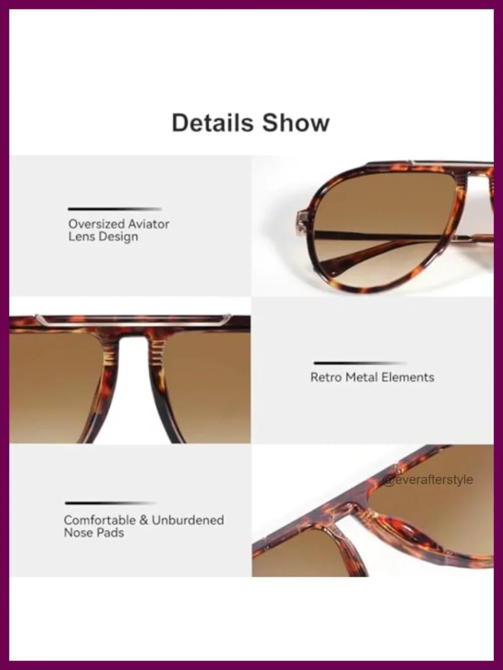 Oversized Aviator Sunglasses Retro 70s Vintage Metal Shades Women Men